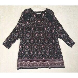 Daniel Rainn Womens 2X Floral Tunic Top 3/4 Sleeve Boho Peasant Lace Pintuck NWT